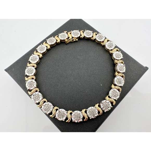 Beautiful Two Tone 1 Ct Diamond Bracelet - Sterling Silver Gold Plate S Curves - Picture 11 of 11